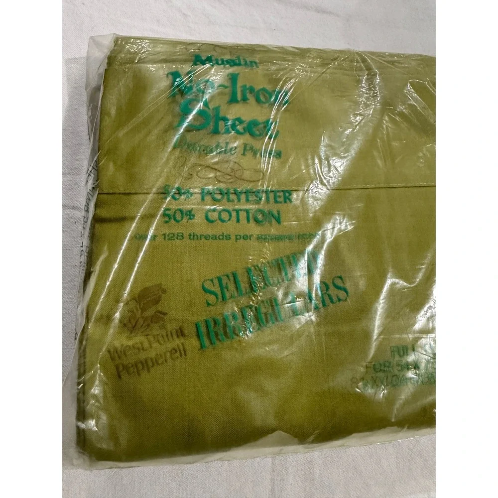 Vintage WestPoint Pepperell Full Flat Sheet‎ Avocado Green Muslin No-Iron USA